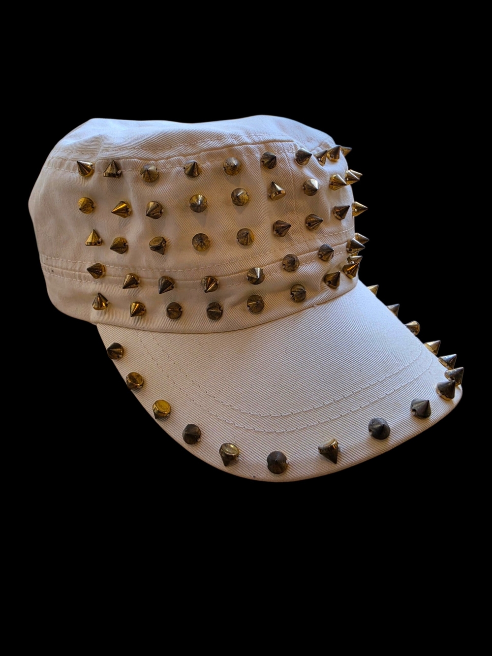Studded White Military-Style Hat